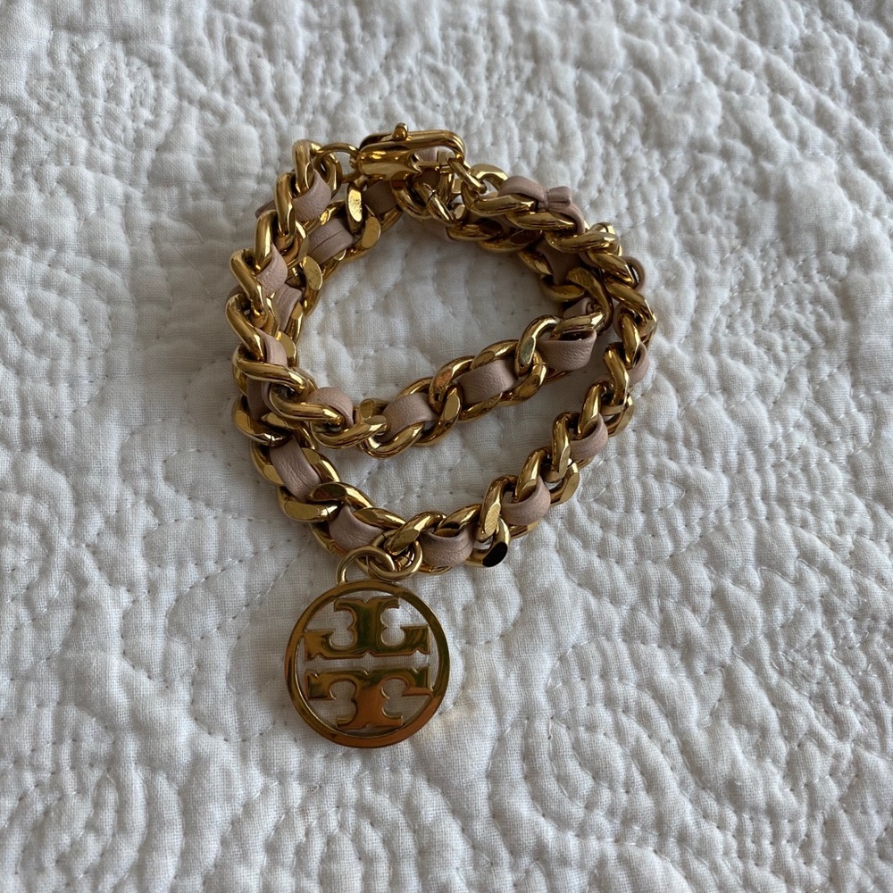 TORY BURCH Braided Double Wrap Leather Bracelet